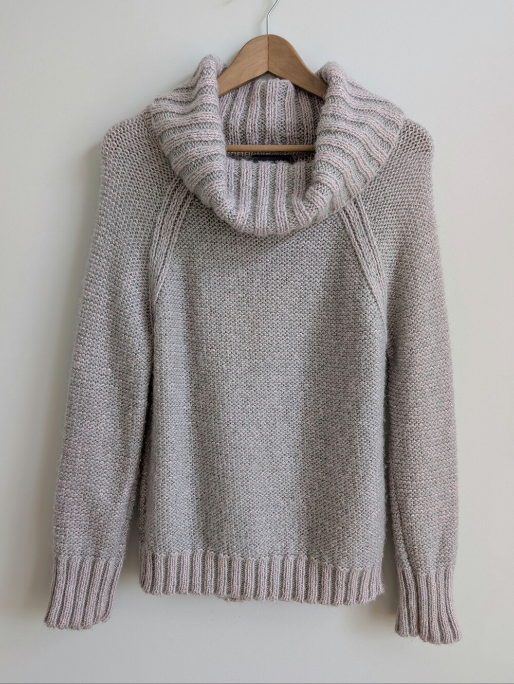 Wooden Ships Pale Pink Grey Cowl Neck Sweater Top Small Medium Mohair Wool Blend